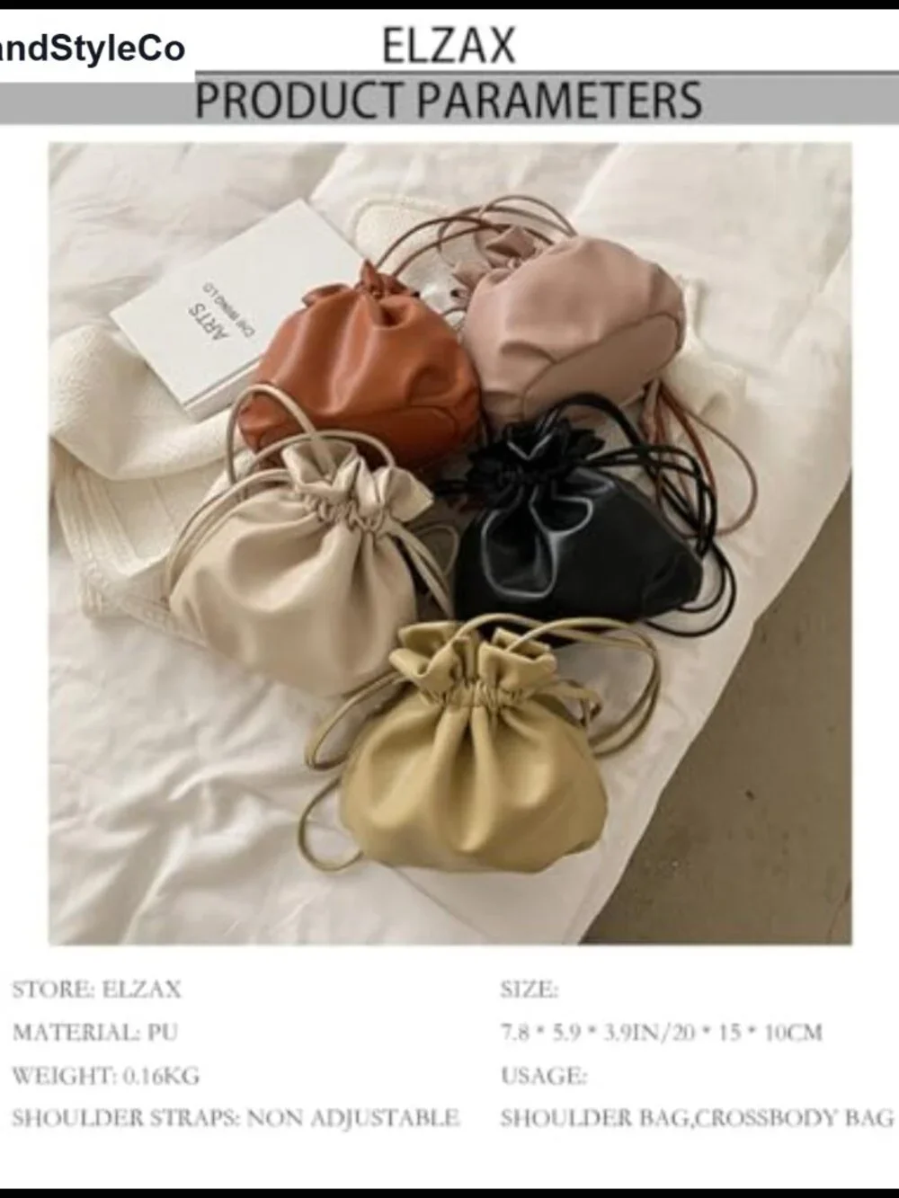 Small Faux Leather Drawstring Bucket Bag Crossbody Hobo Satchel Purse